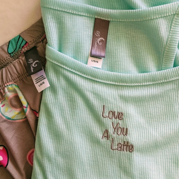 Pj Couture Love You A Latte Coffee PJ Set Sleeveless Top Shorts Aqua L NWT - Picture 4 of 9